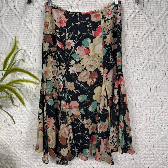NWT CHAPS Floral Multi Color Chiffon Black A-Line Skirt - Picture 2 of 6